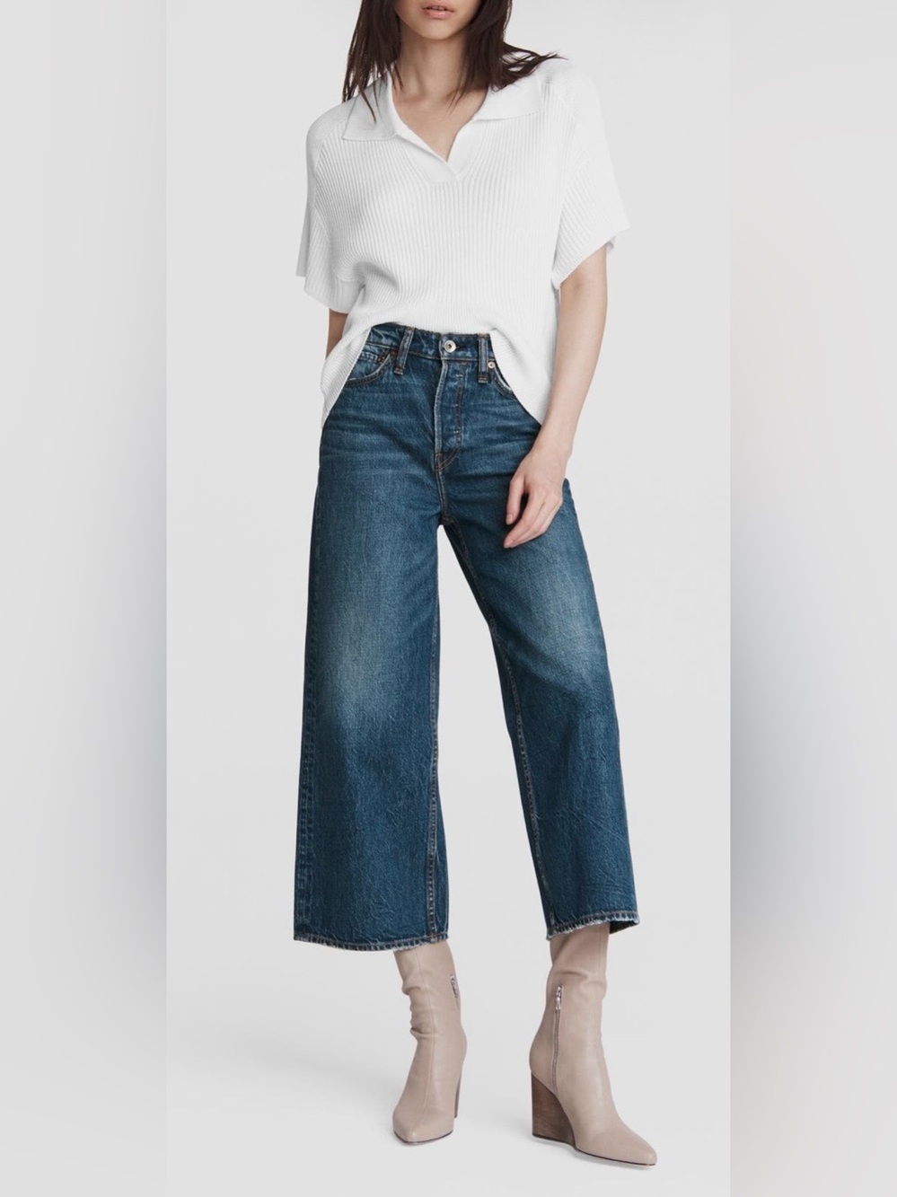 Rag & Bone Wide Leg Cropped Women’s Jeans - Dark Blue